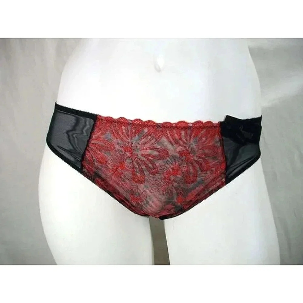 SMALL Paramour 675009 by Felina Ellie Hi Cut Bikini Panty Red Japanese Blossom